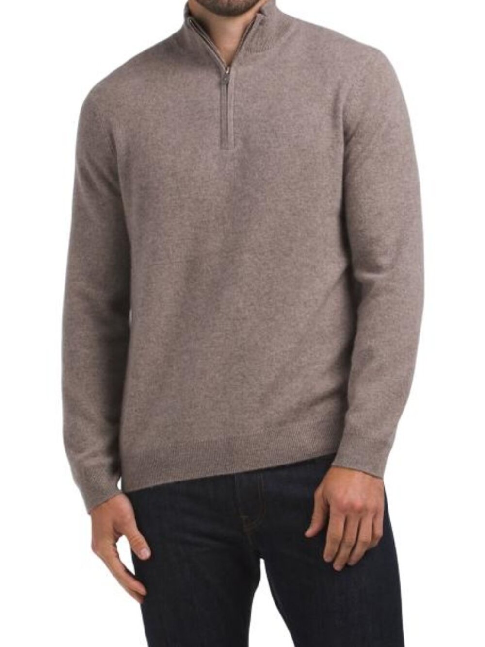 NAADAM Cashmere Quarter Zip Mock Neck Sweater With Contrast Collar